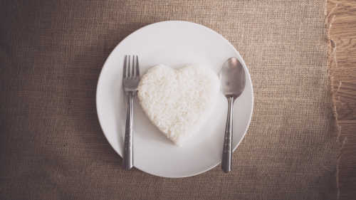 rice heart shape on whiteplate