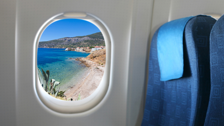 airplane seat and window Flight upgrade