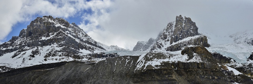 Athabasca Glacier - Mount Athabasca (left) and Andromeda (640x212)