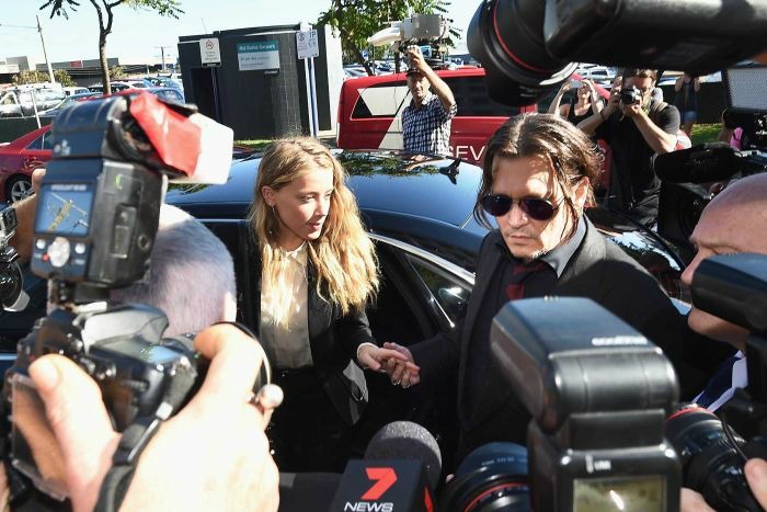 Johnny Depp and Amber Heard arrived at the Southport magistrates court this morning. 