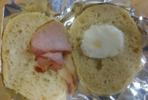 The famous egg and bacon sandwich. 