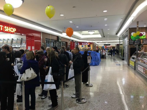 While some waited in the cold at other stores across the city, these lucky customers got to wait indoors. Photo: Perth Aldi fans Facebook