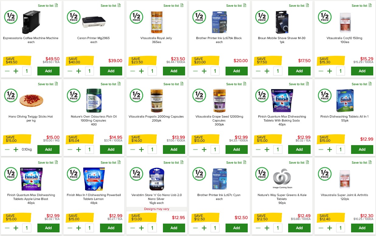 Hot deals at Woolworths ranging from vitamins to dishwasher tablets. Photo: Woolworths website.