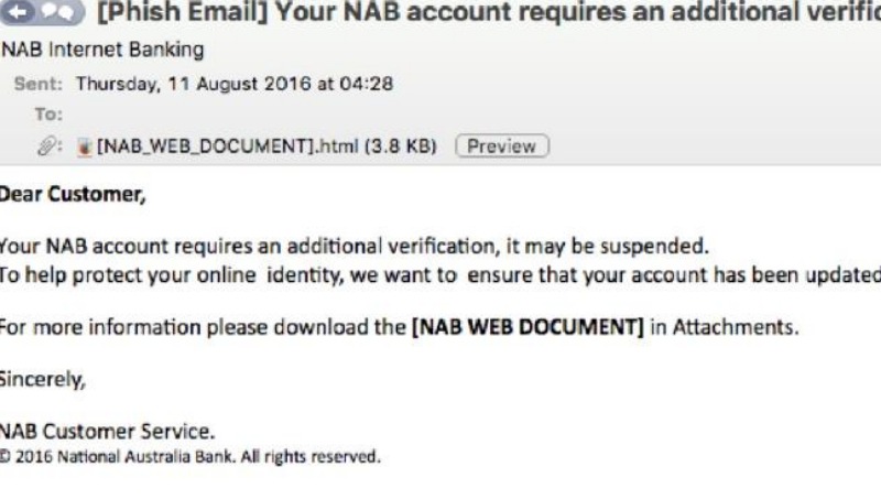 The email scam pretending to be from NAB.