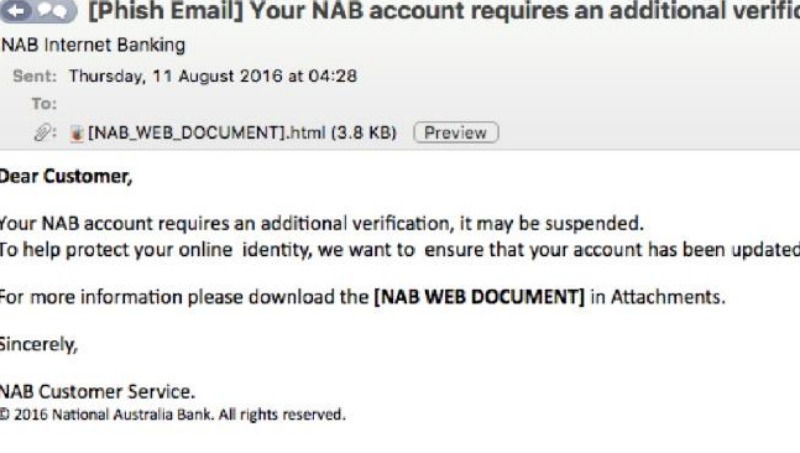 The email scam pretending to be from NAB. 