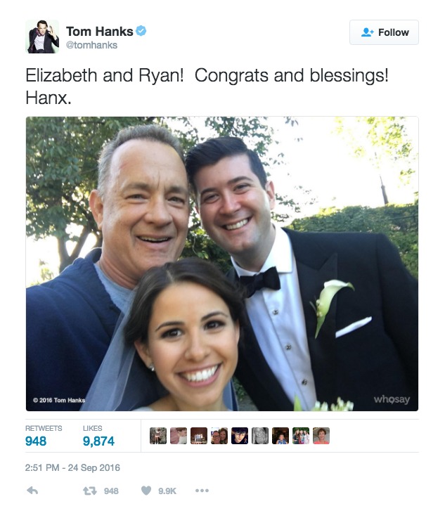 Tom Hanks Tweeted this photo of him with the couple.