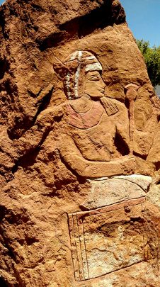 This interesting structure, complete with Egyptian motifs carved in rock, depicts the biblical story of how Israeli trumpeters caused the walls of Jericho to collapse. Photo courtesy Garry Greenwood.