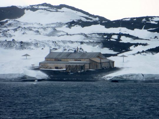 Scott’s Terra Nova hut, at Cape Evans, stood proud right on the waterline. Photo courtesy Dale Jacobsen.