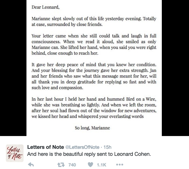 The reply written for Leonard on Marianne's behalf. 