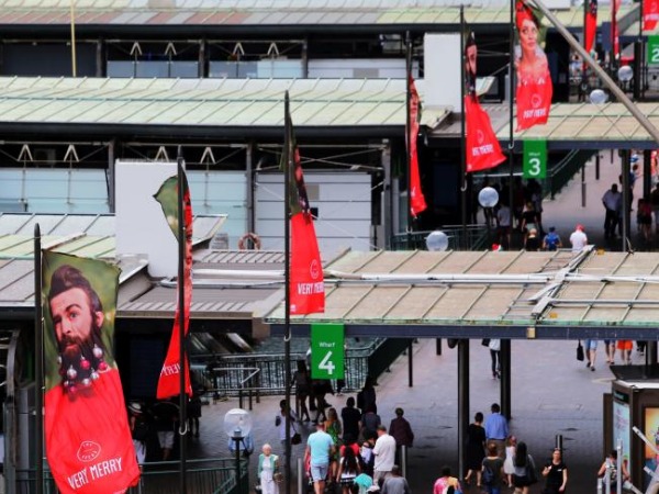 The banners were hung along the entire street.