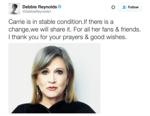 Debbie shared a beautiful picture of Carrie along with the message.