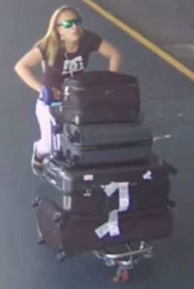 She was seen pushing bags out of the airport. 