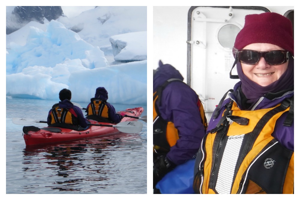 Dale kayaking amongst the icebergs, all kitted out