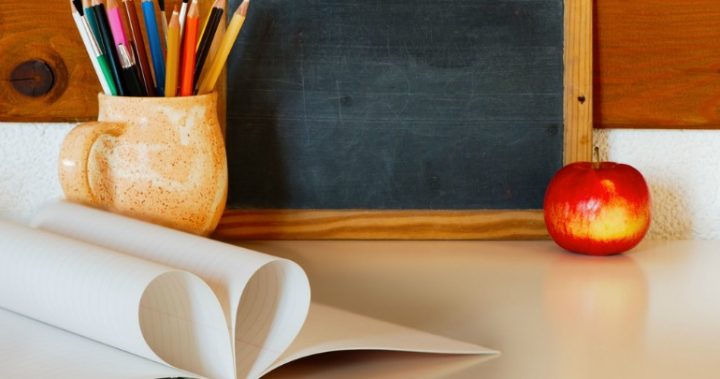 blackboard Blackboard with pencils and exercise book