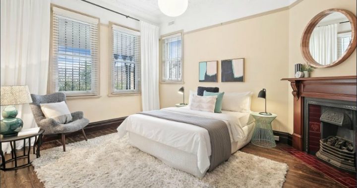 One bedroom of 17 Alexandra Road, Glebe.