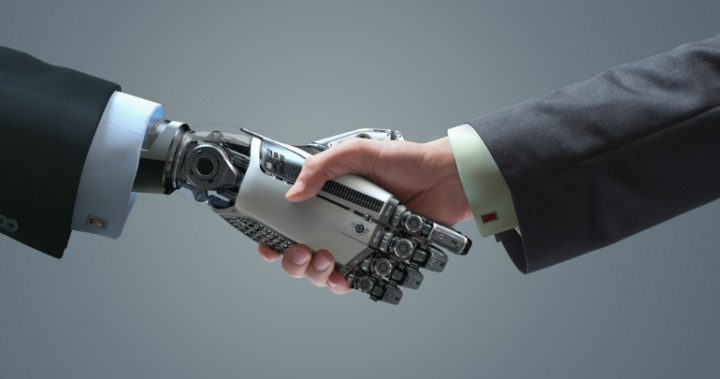 811 Man and robot shaking hands
