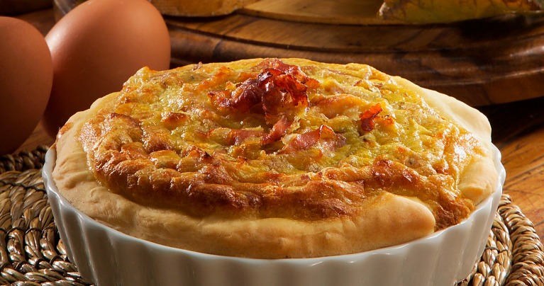 Family cheese, egg and bacon pie | Starts at 60