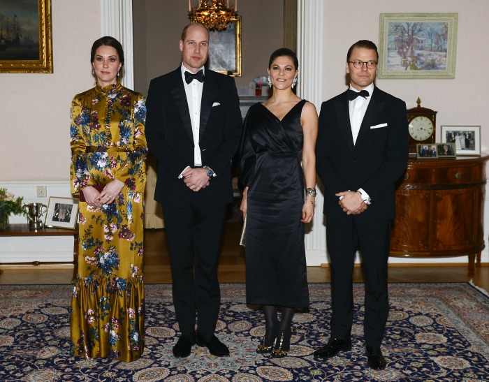 Catherine, Duchess of Cambridge, Prince William, Duke of Cambridge pose with Crown Princess Victoria of Sweden and Prince Daniel of Sweden