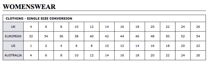 Australia Women S Clothing Size Chart