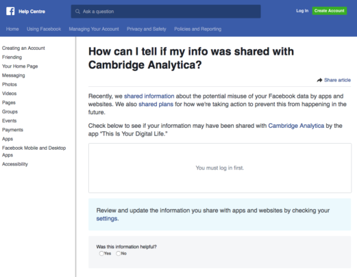 How can I tell if my Facebook data was shared with Cambridge Analytica?