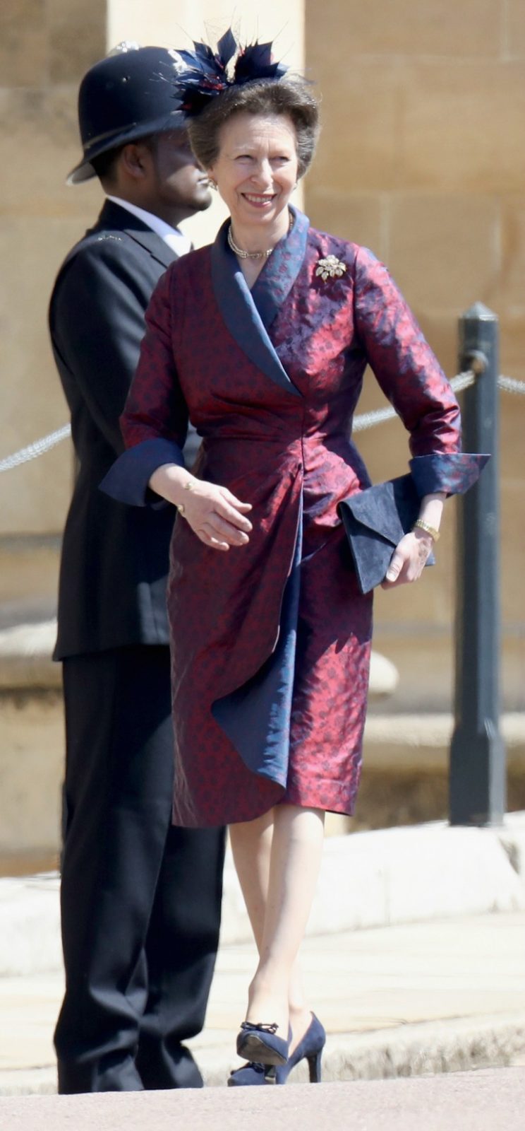 Princess Anne wore a burgundy and navy ensemble for the occasion. Source: Getty 