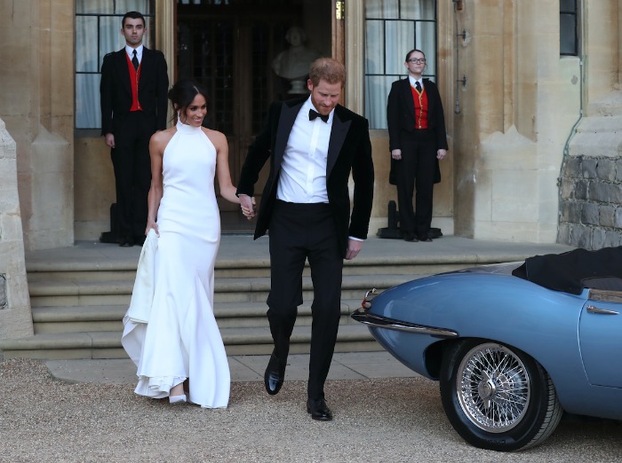 Meghan stunned in a second white dress for the reception. Source: Getty.