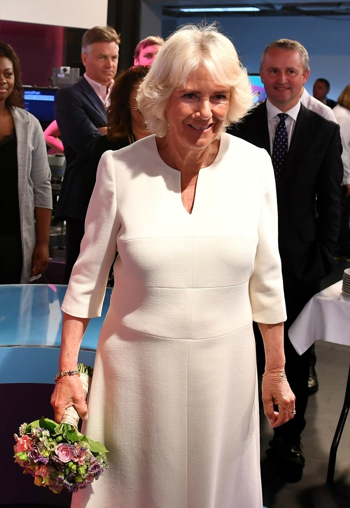 Camilla, Duchess of Cornwall, opted for an elegant white dress. Source: Getty.