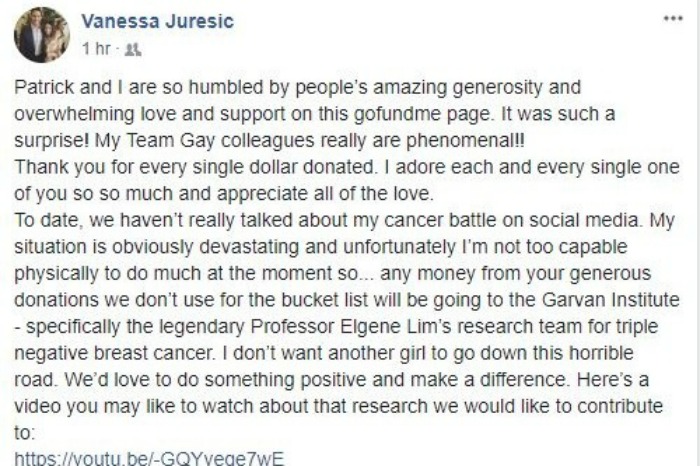 Vanessa's friends set up a GoFundMe page, where they posted updates on her condition.