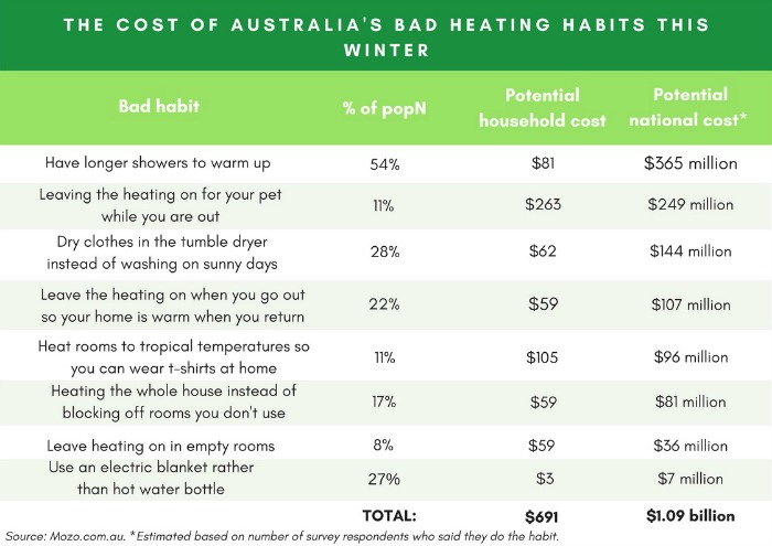 The survey asked 1000 Aussies about their energy usage. 