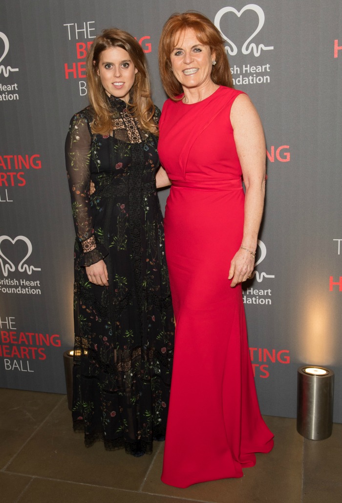 Princess Beatrice and her mother, Sarah Ferguson pose together on the red carpet. 