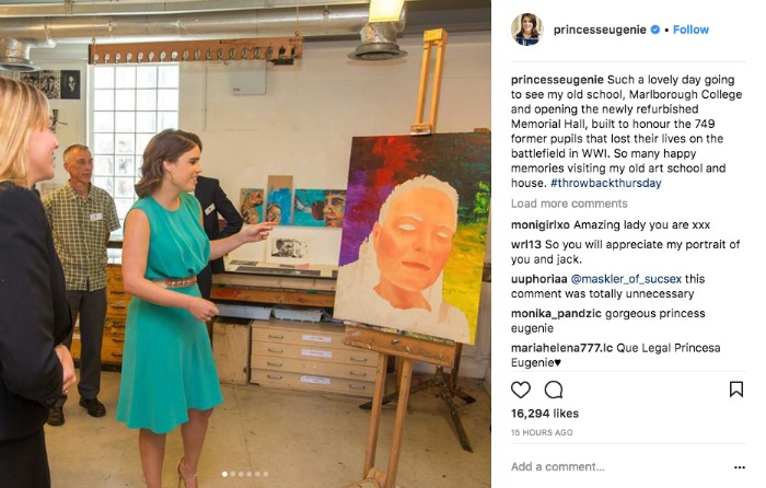 Princess Eugenie checks out some art at her old stomping ground.