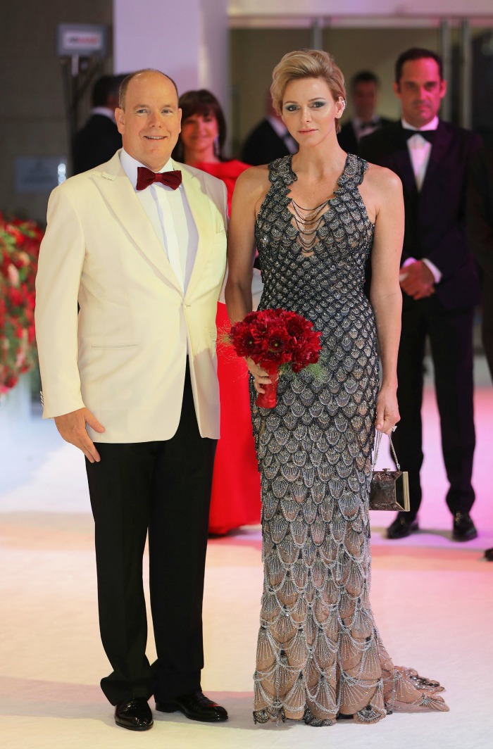 Prince Albert and Princess Charlene pose together at the Red Cross Gala. 