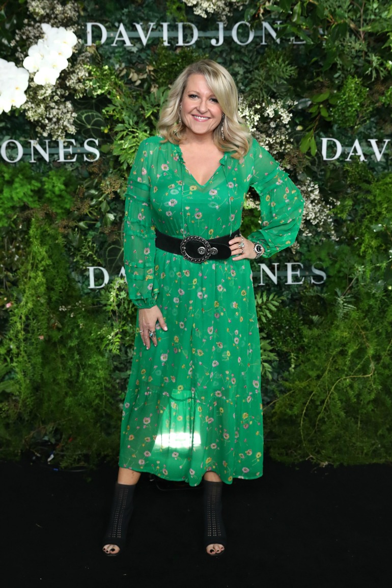 Angela Bishop was the picture of elegance as she stepped out in a floaty patterned frock to attend the fashion event. Source: Getty