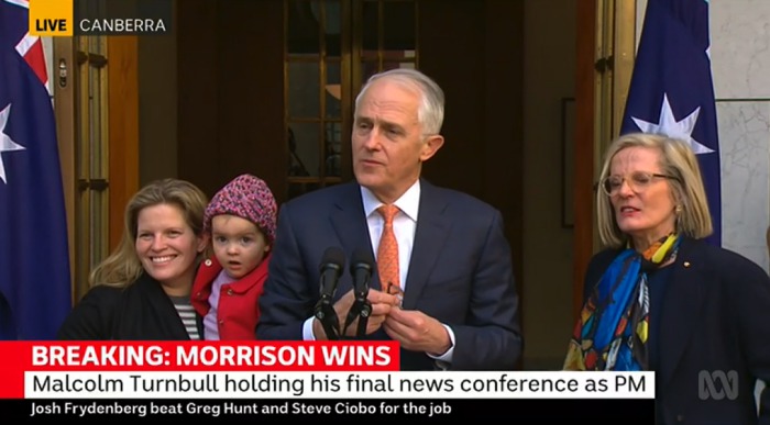 Turnbull was joined by his wife Lucy and children. Source: ABC News.