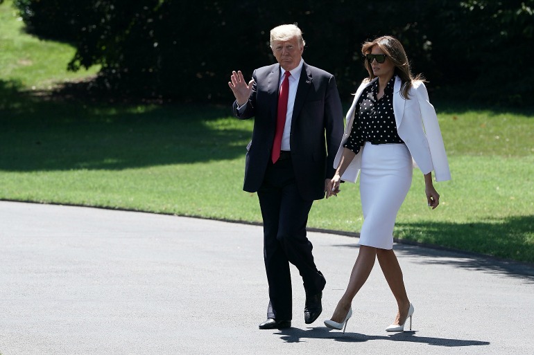 Melania Trump steps out in elegant white outfit before travelling to Ohio with husband President Donald Trump.