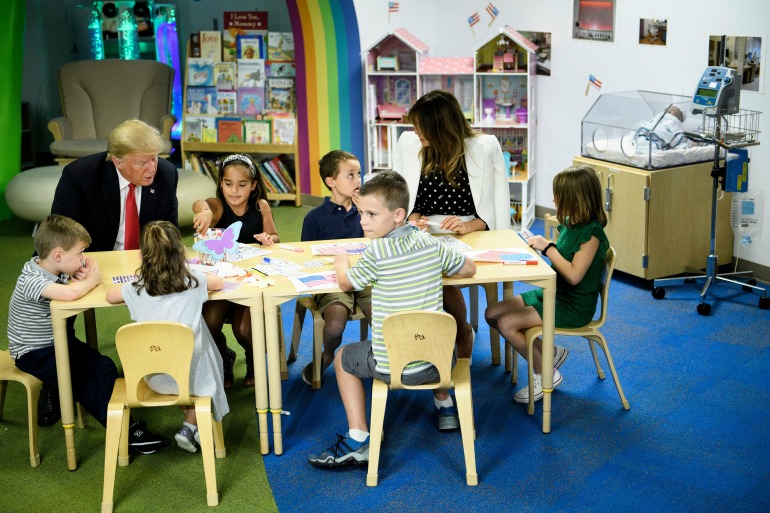 Melania Trump looked stunning as she mingled with children during a tour of the Nationwide Children's Hospital.