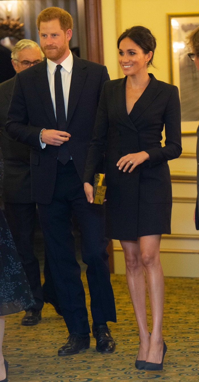 Meghan showed off her legs in the tuxedo dress. Source: Getty.