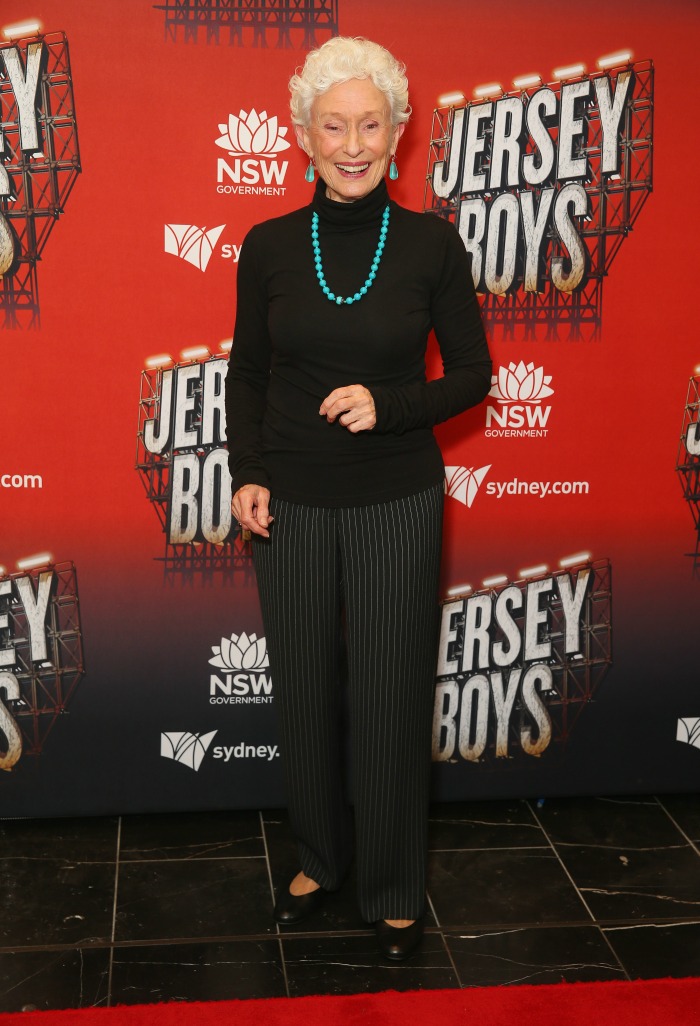 Benita Collings stepped out in a stylish black pant and top for the Jersey Boys opening night. 