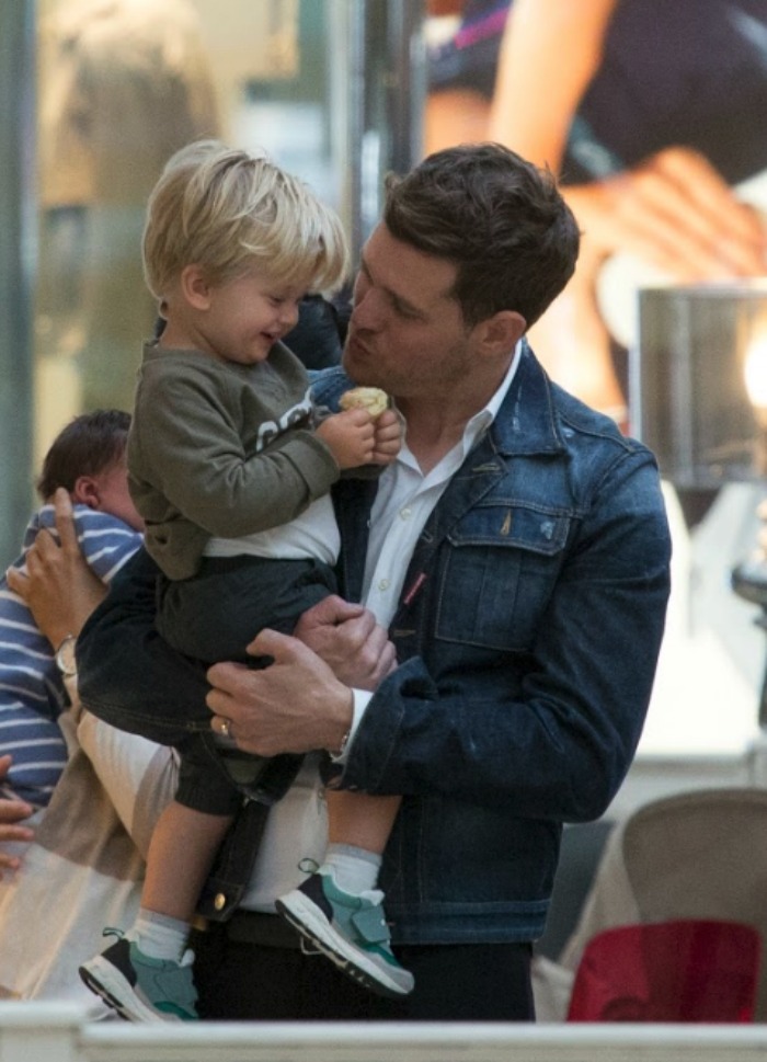 Michael Buble with his son Noah before his cancer battle. Source: Getty.