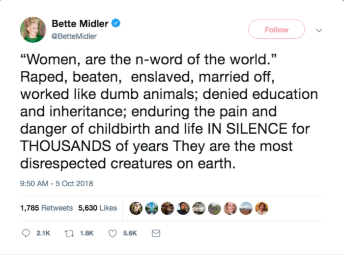 Bette Midler sent the John Lennon quote out to her millions of Twitter followers