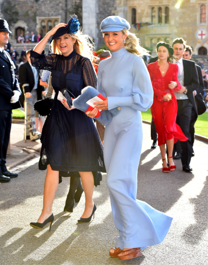 Chelsy Davy (left) and Guest arrive for the wedding of Princess Eugenie to Jack Brooksbank.