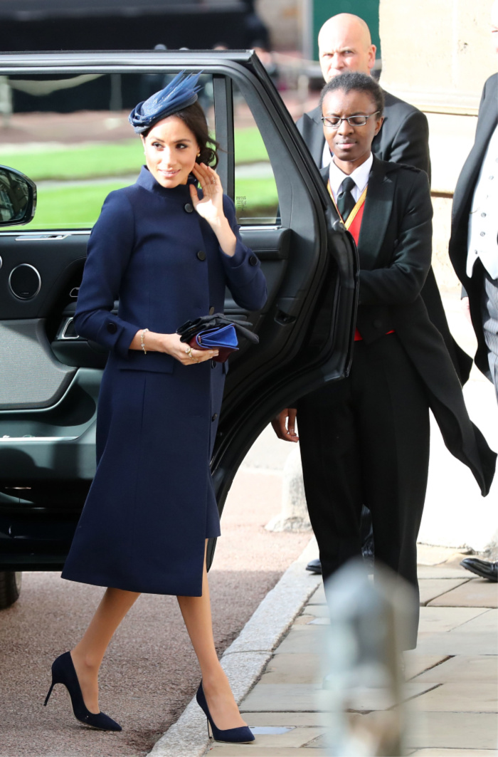 The Duchess of Sussex arrives ahead of the wedding of Princess Eugenie to Jack Brooksbank.