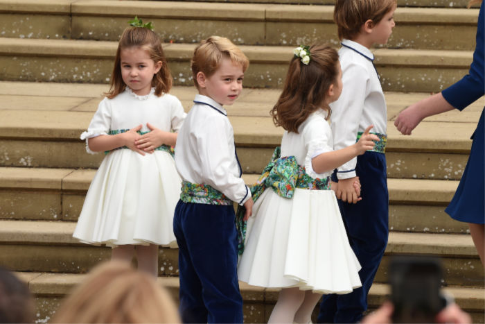 Prince George looked smart in his page boy outfit, which featured a brightly patterned sash. Source: Getty.