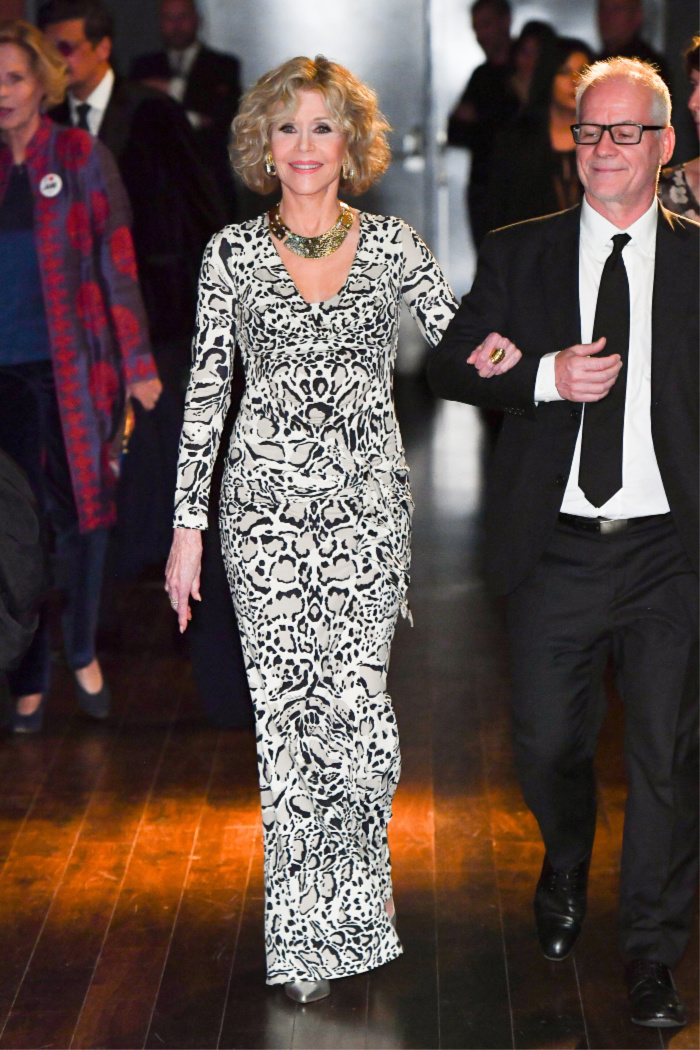 Jane Fonda stepped out in a gorgeous white leopard print frock for the 10th edition of the Festival Lumière in Lyon, France. Source: Getty