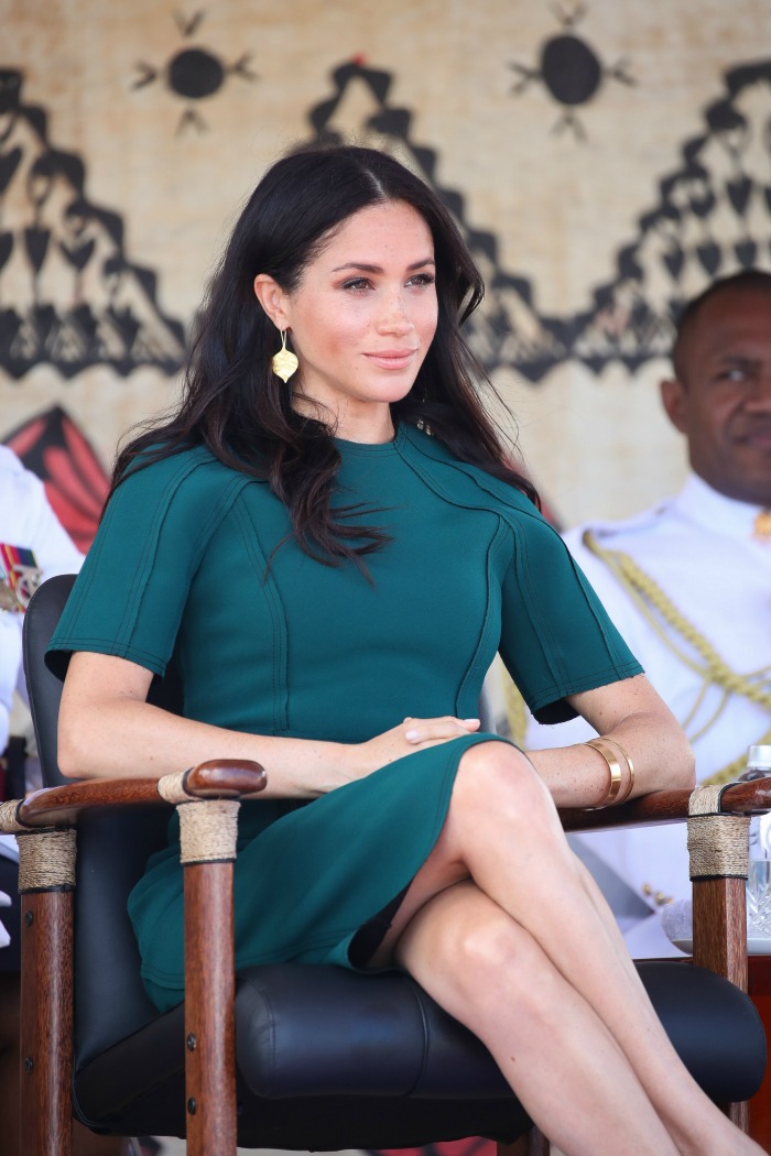 Meghan looked elegant in a fitted teal dress. Source: Getty.