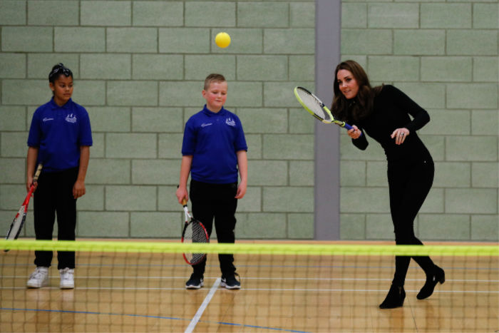 The famously athletic duchess showed off her tennis skills. Source: Getty.