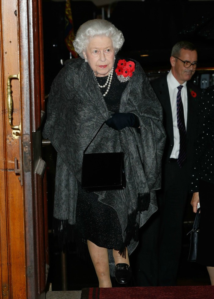 The Queen pictured earlier at the Royal British Legion Festival of Remembrance at the Royal Albert Hall.