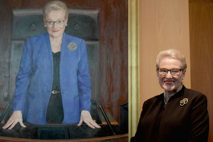 Former speaker Bronwyn Bishop with her official portrait at Parliament House on November 26. 