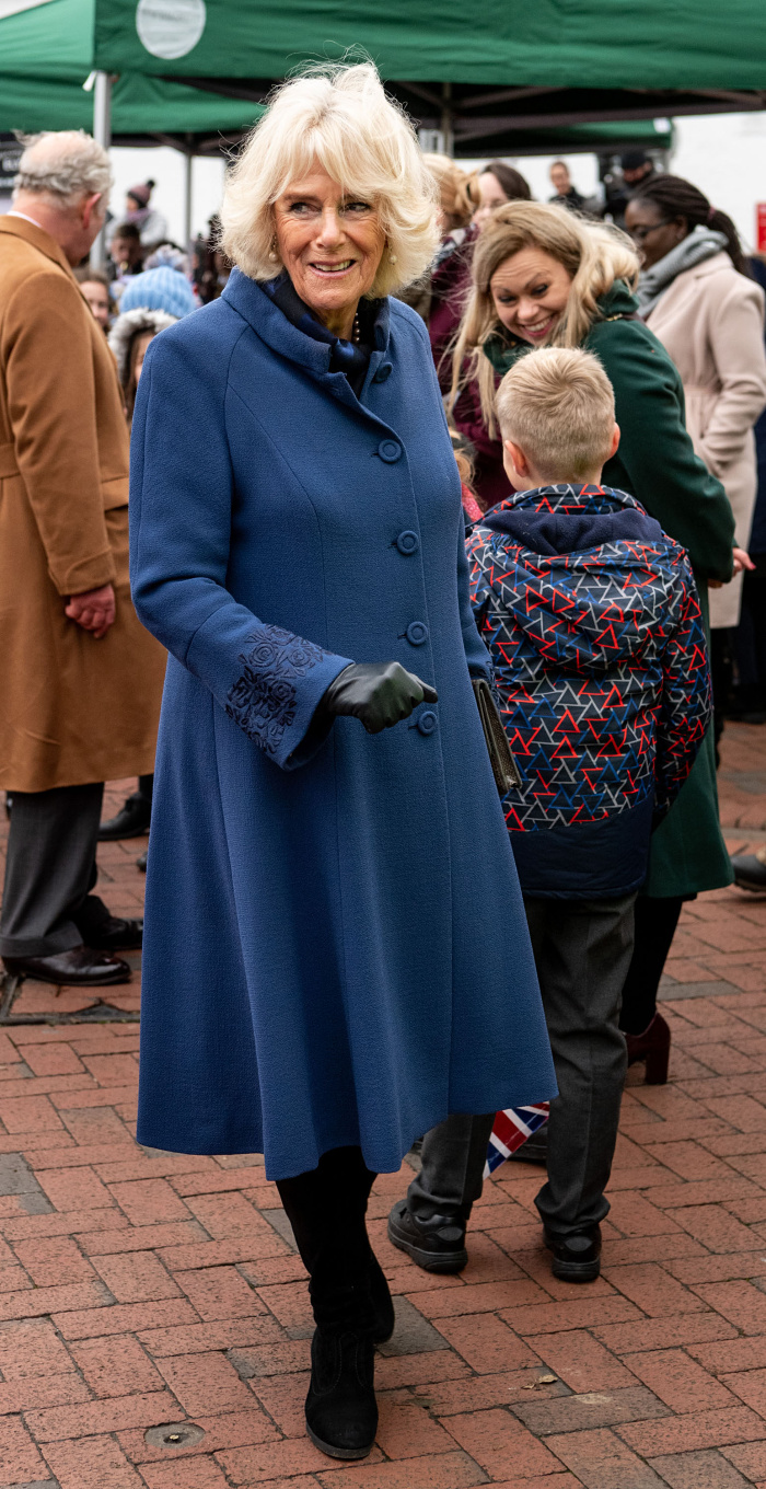 Camilla rugs up in gorgeous blue coat for busy day out with Charles ...