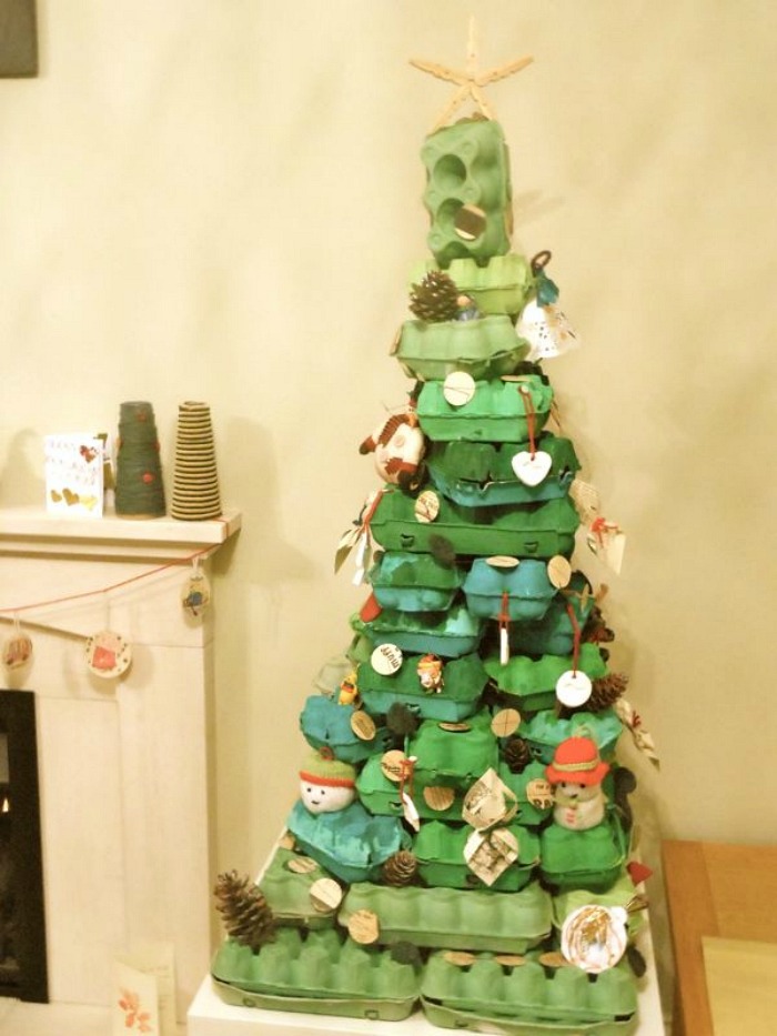 The family once made a tree out of leftover egg boxes. Source: Jen Gale (supplied).